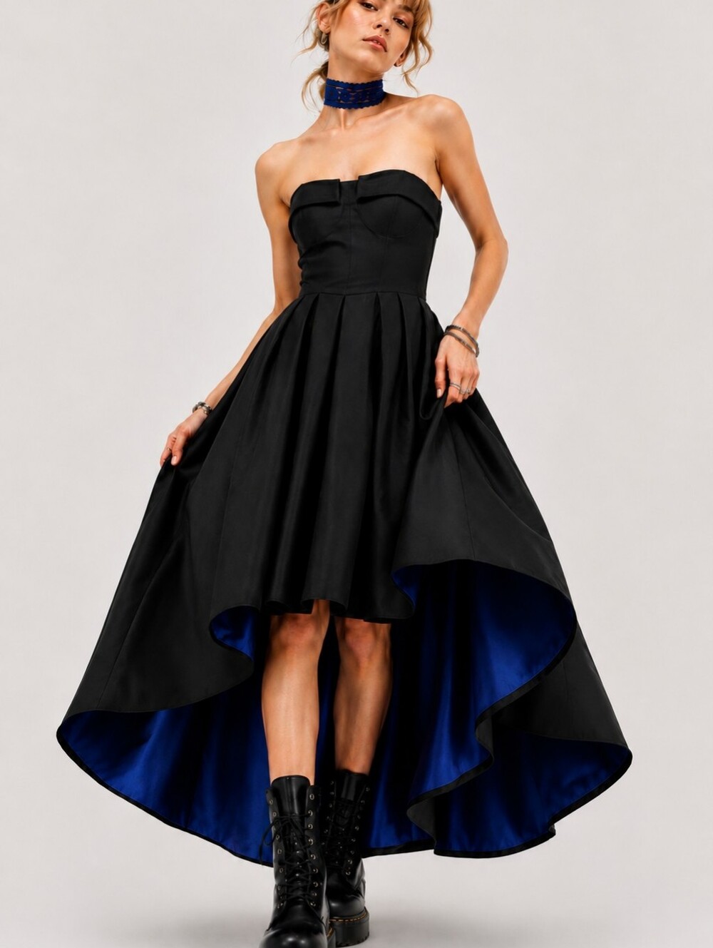 Free People Fame and Partners Black Strapless High Low Pleated Dress NWT Size 4